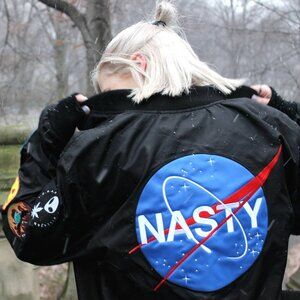 KILLSTAR Nasty black unisex satin bomber jacket RARE HTF